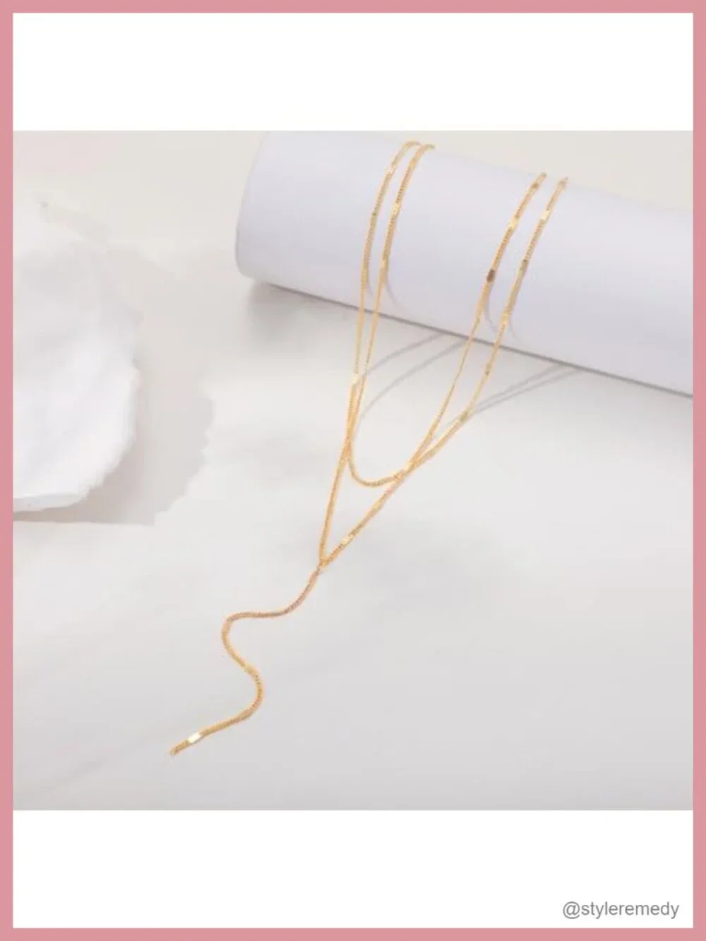 14K Gold Plated Y-Shaped Lariat Necklace Dainty Layered Chain with Cubic
